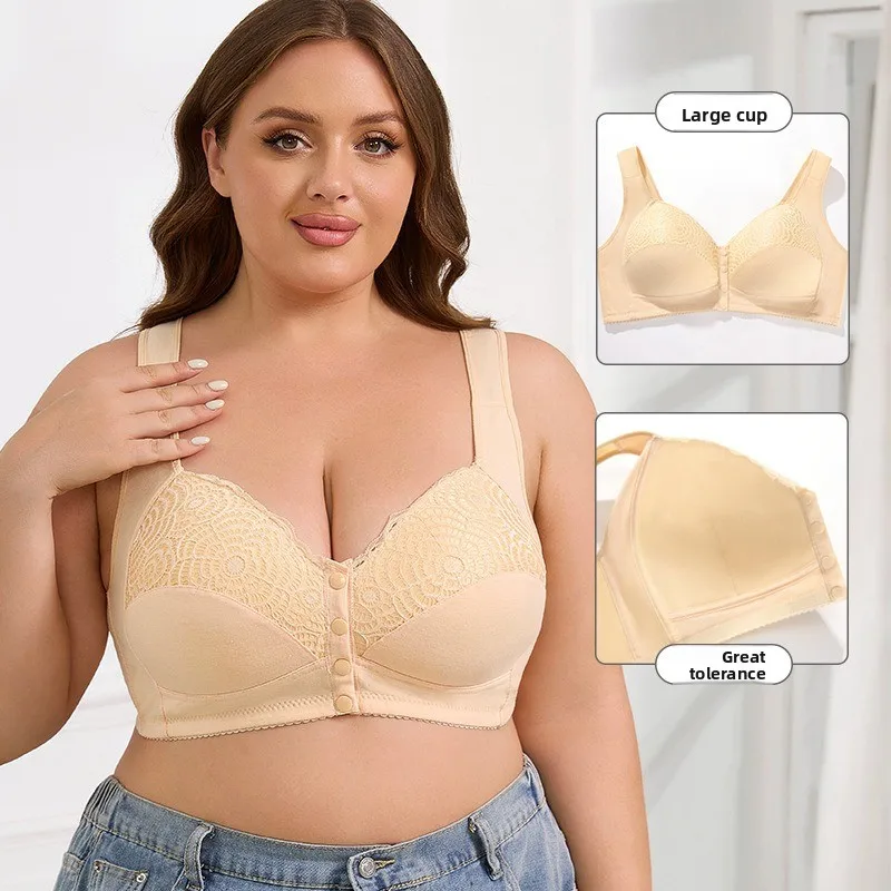 Bralette de encaje sin aros con cierre frontal para mujer, talla grande, estilo top sin tirantes, copas A-G, tallas US 34-50, comodidad diaria