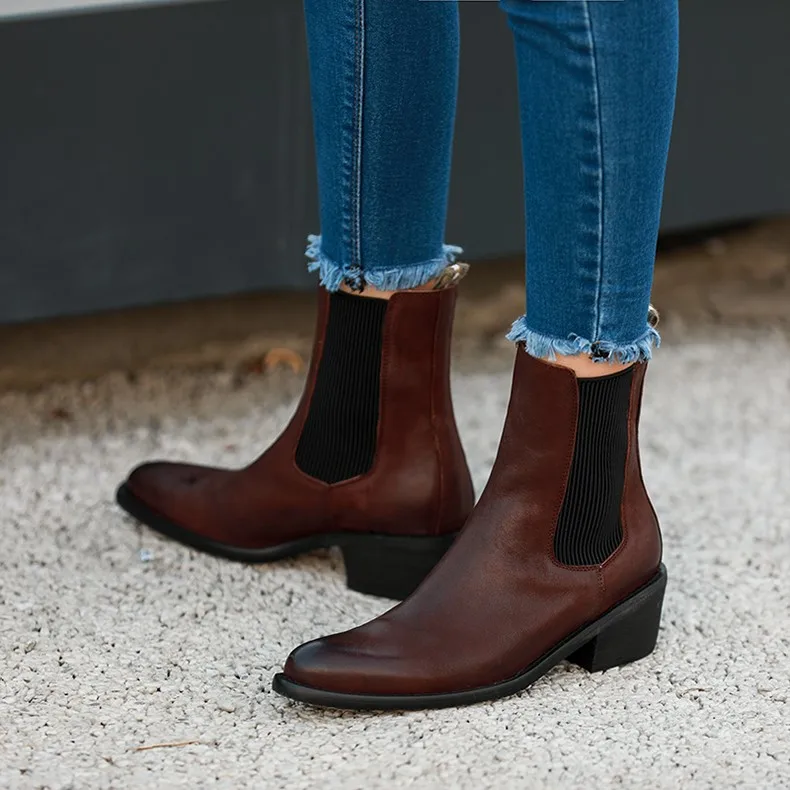 

Soft Cowhide Ladies Warm Shoes Slip On Ladies Shoes For Autumn Spring Woman Ankle Boots Round Toe Women Winter Boots