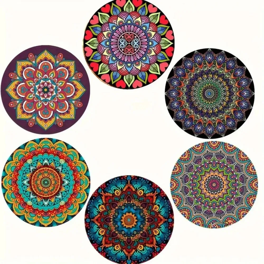 6 pcs Holiday Gifts Flower Wooden Coasters Devil's Eye Witch Puppy Design Mats Non Slip Cat Coaster Set Bar Table