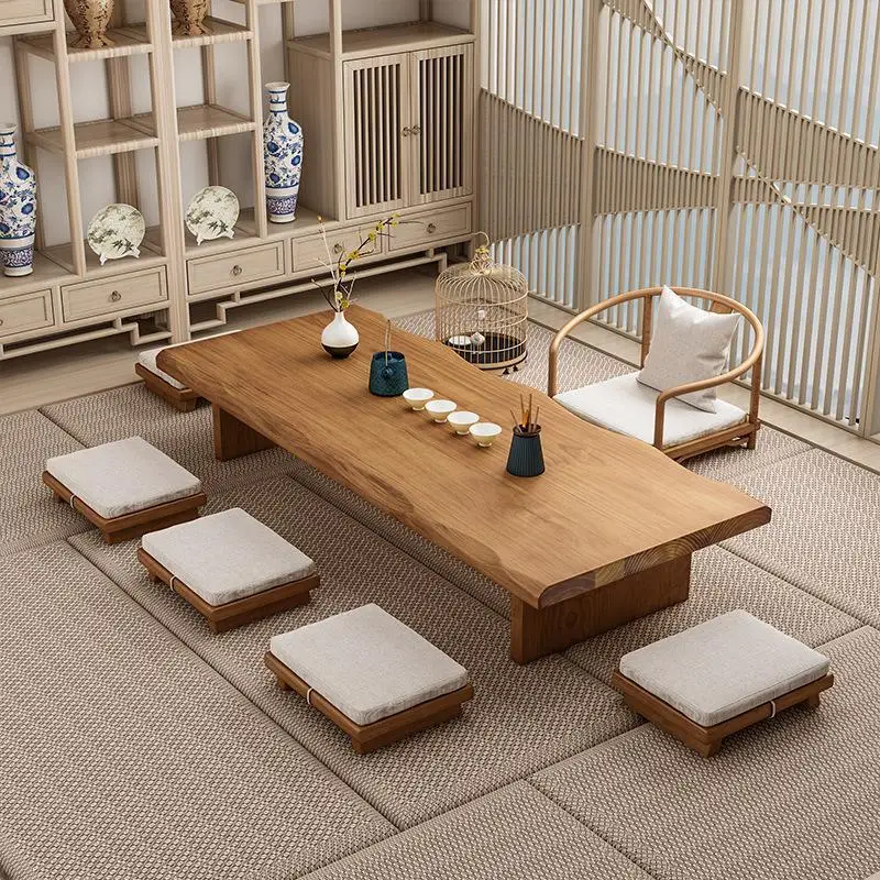 Japanese-style homestay solid wood tea table tea house zen log kang table household living room reception tatami bay window tabl