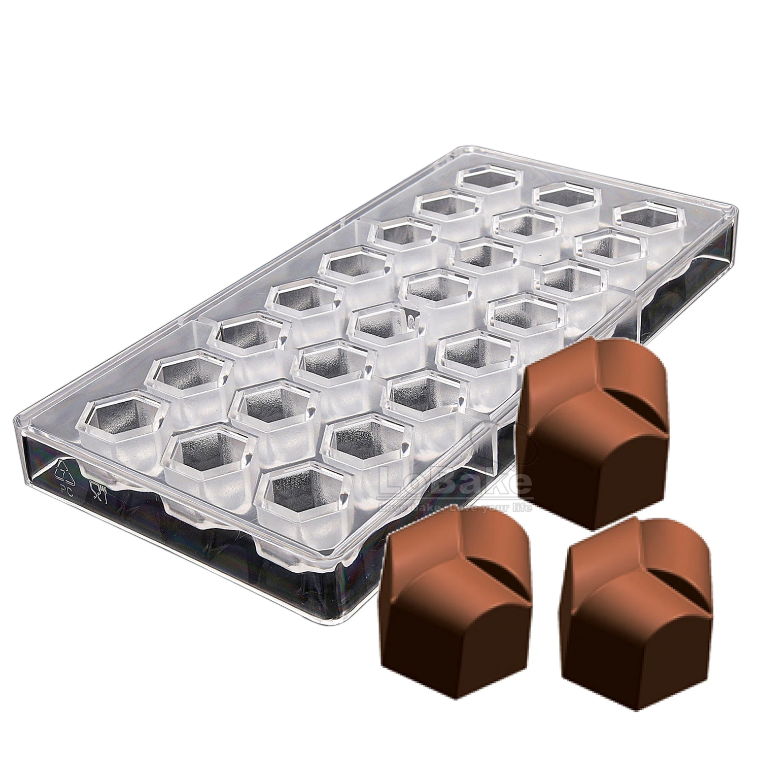 24 Well Hexagon Geometry Cube Shape Polycarbonate Chocolate Mold Candy Sugarcraft Making DIY Baking Supplies