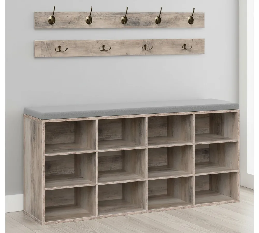 

39,4-дюймовая скамейка для хранения в прихожей с подушкой, шкаф для обуви на 12 кубиков и вешалка для одежды для прихожей, спальни, вмещает 330 фунтов