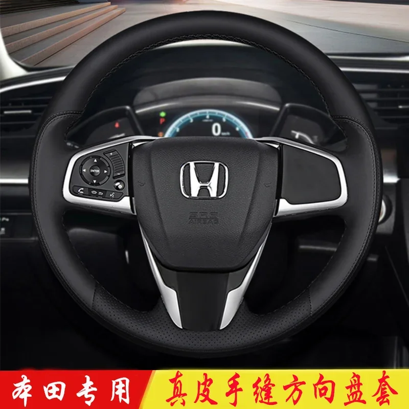 DIY Hand-Stitched Red Black Non-slip Leather Car Steering Wheel Cover for Honda Civic 10 2016-2021 CRV 2017-2021 Clarity 2018-21