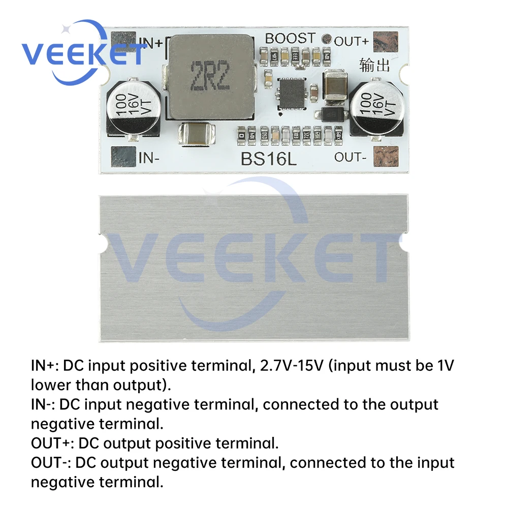وحدة تحويل دفعة DC-DC 2.7 فولت-15 فولت إلى 5 فولت/9 فولت/12 فولت 12 أمبير ركيزة ألومنيوم عالية الكفاءة مع حماية من الدائرة القصيرة