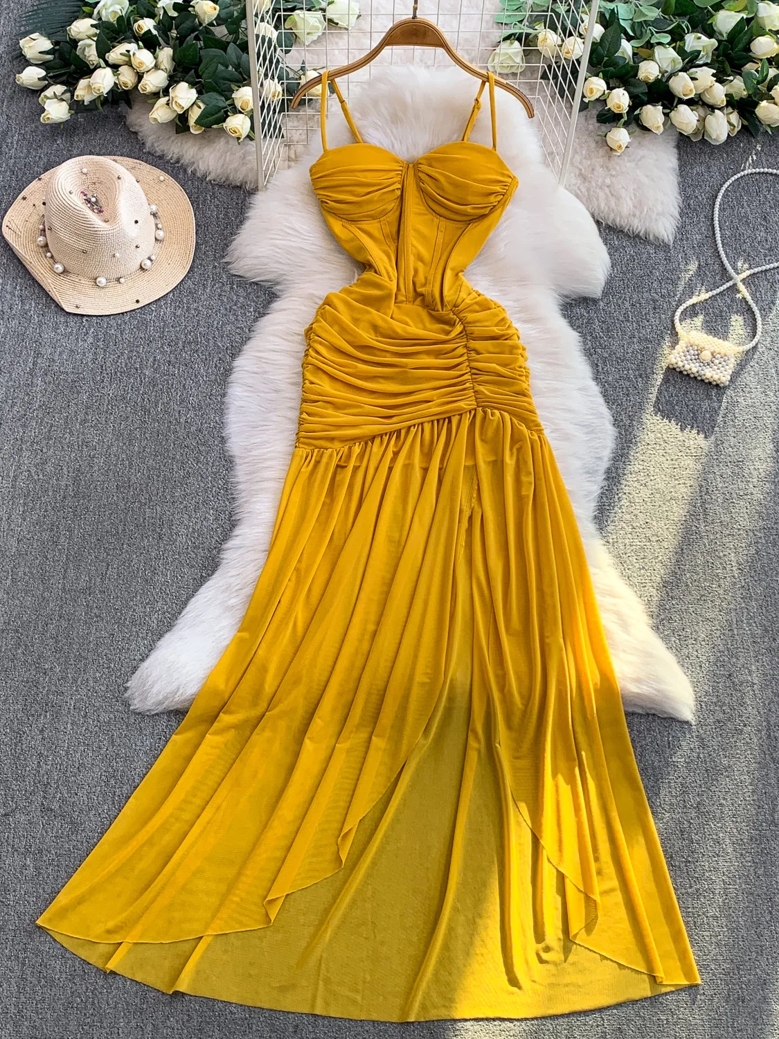 

Sexy Lace Bustle Strapl Dr Women's Autumn Winter Slimming Fibone Waist High Waist A-Line Skirt No-Sve Casual Dr