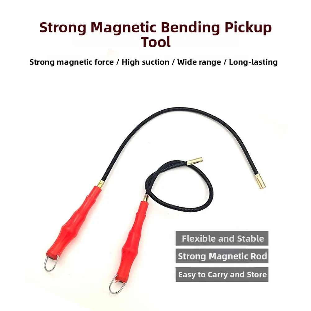 Red Ergonomic Handle Flexible Magnetic Pickup Tool Stainless Steel Bendable Rod For Retrieving Lost Metal Items In Hard To Reach