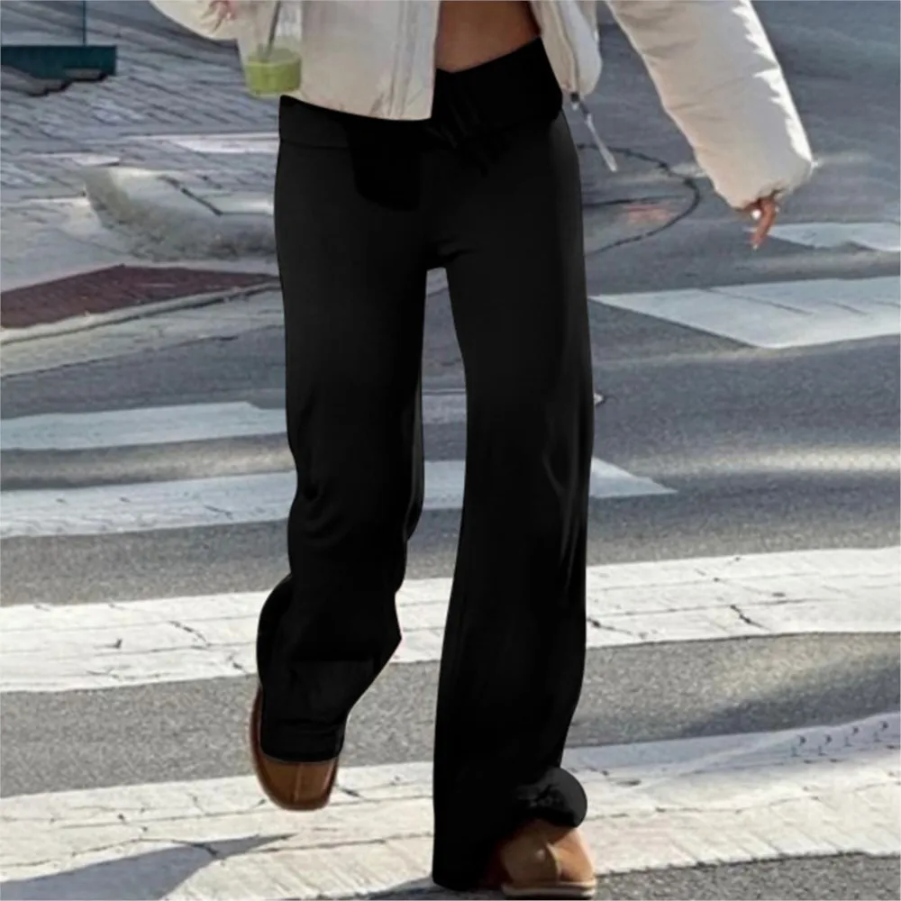 Women's Clothing New Street Casual Pants Straight Trousers Leace-up All-match Simple Style Solid Color Trendy Temperament Loose