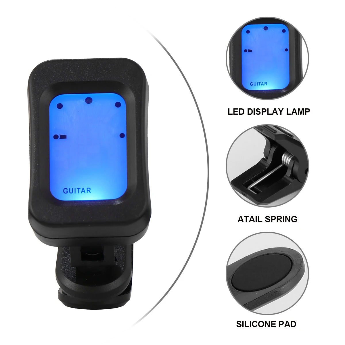 

Portable Electronic Tuner for Guitar Bass Violin Ukulele LED Display Auto Durable Silicone Pads Afinador