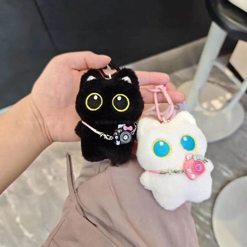 Cute Black Cat Keychain Plush Cartoon Kitten Doll Pendant Backpack Hanging Ornaments Car Keyring Birthday Gift