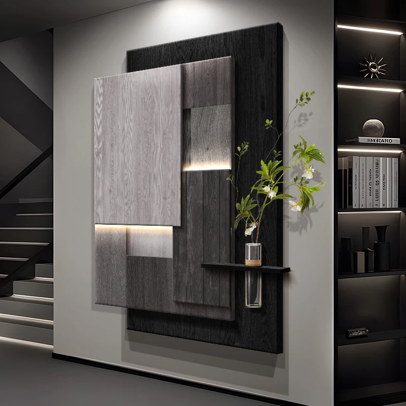 Luxurious and sophisticated entrance LED wall light with lights installed at the entrance, facing the door and hanging a picture