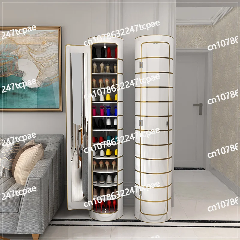 

12 Floors Modern Style Living Room Rotatable Shoe Cabinet Multi-function Space Saving Rotating Shoe Rack Tower with Mirror