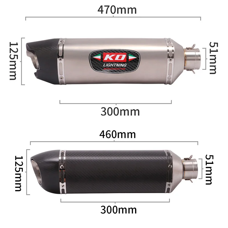 For 460MM 470MM Motorcycle Silencer Tubes DB Killer Silp on 51mm Muffler Pipe Modified Stainless Tail Exhaust System