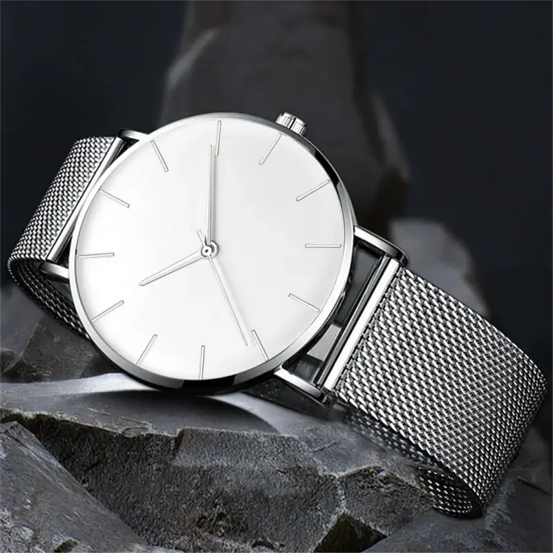 Luxury Fashion Minimalist Mens Ultra Thin Watches Simple Men Business cinturino in maglia di acciaio inossidabile orologio al quarzo orologio Casual