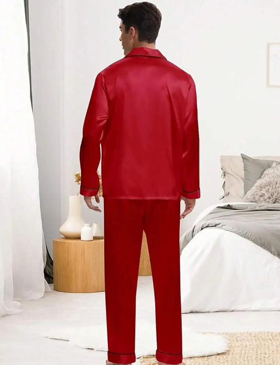 

Mens Satin Pajama Set Long Sleeve Button Down Sleepwear