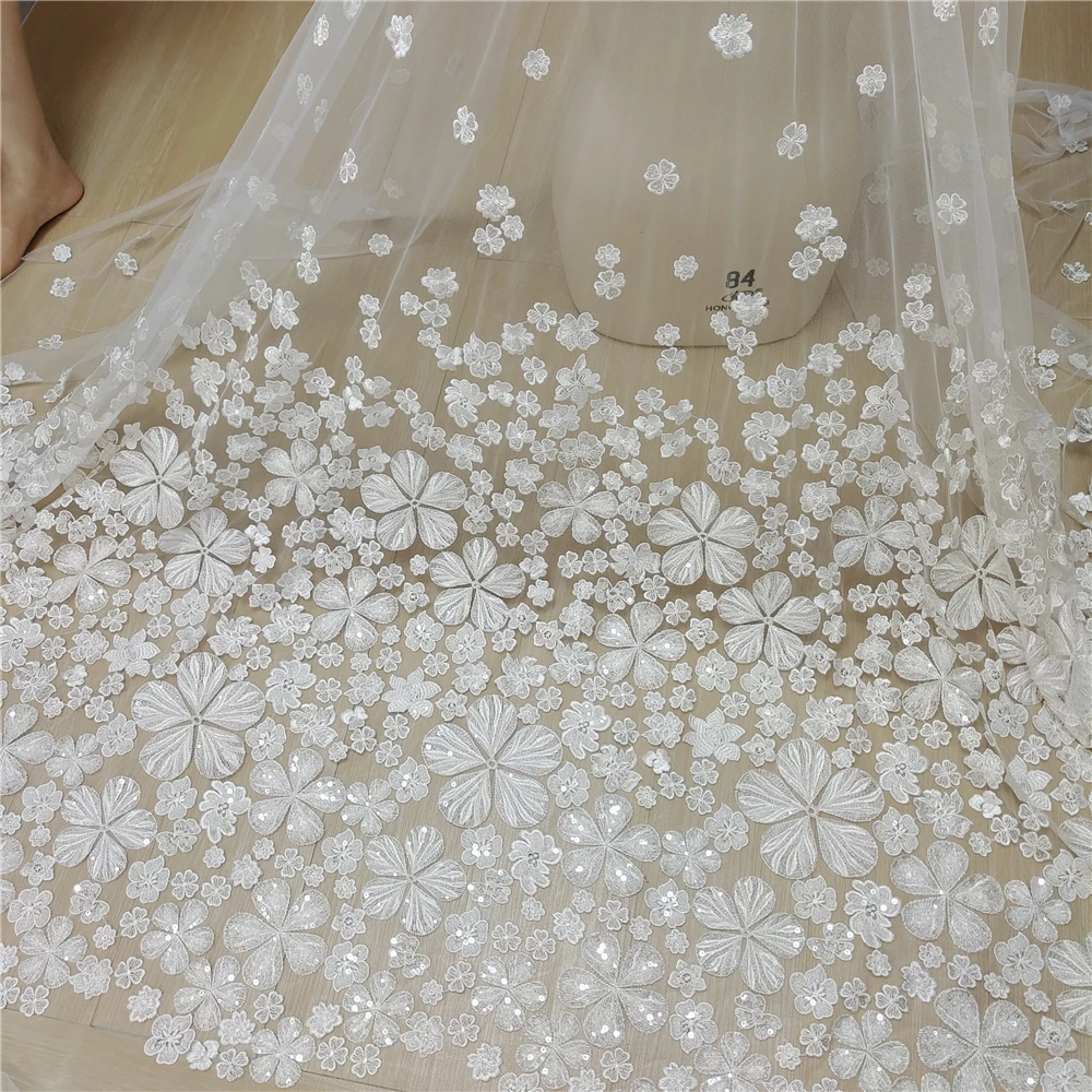 Handgefertigtes 3D-Hochzeitskleid mit Nieten, Spitzenstoff, Brautkleid, Kopfschmuckkleid, DIY genähter Stoff, RS4838 – Detail 6