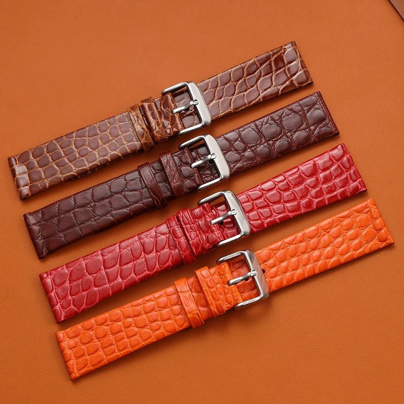 Handmade Alligator Leather Watchband Ultra Thin 18 19 20 21 22MM Black Brown Soft Strap, Quick Release Bracelet