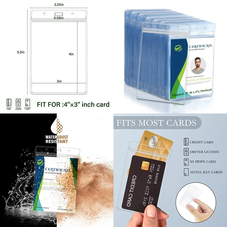 

Pcs Vertical Clear ID Badge Holders, 4x3 Inch Waterproof PVC Plastic Badge Holders with Resealable Zip, Fits RFID/Proximity/Bad