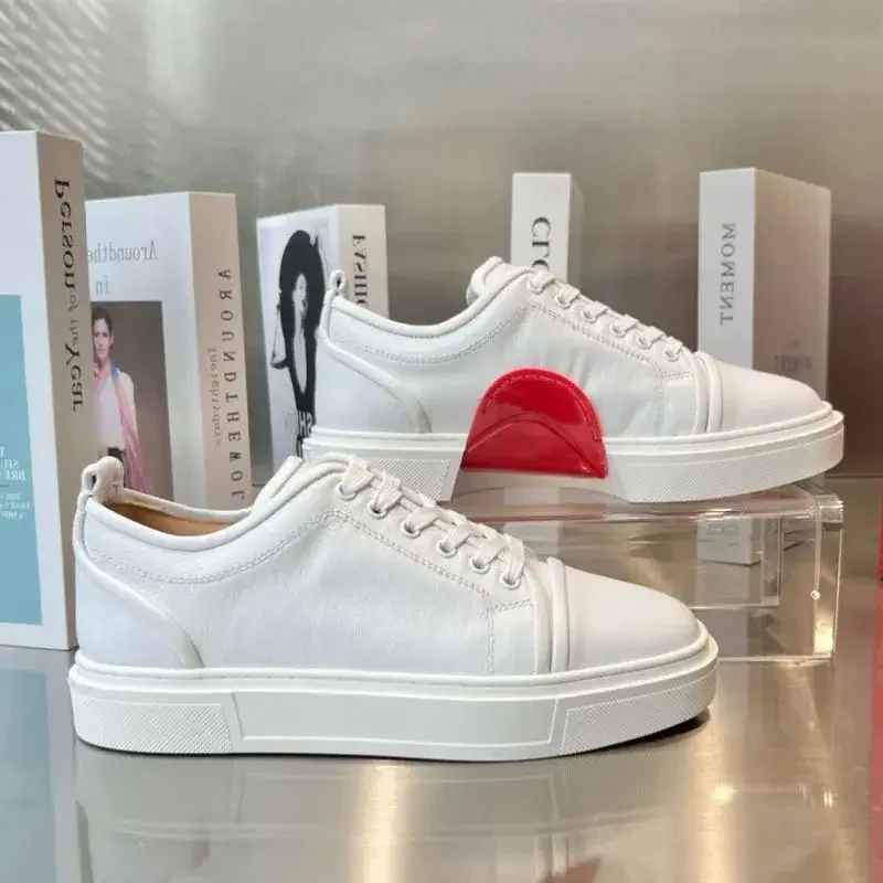 

New Style Casual Leather Casual Couple Sneakers Unisex Fashion Crescent Bottom White Shoes Red Sole Men's Women's Casual Shoes