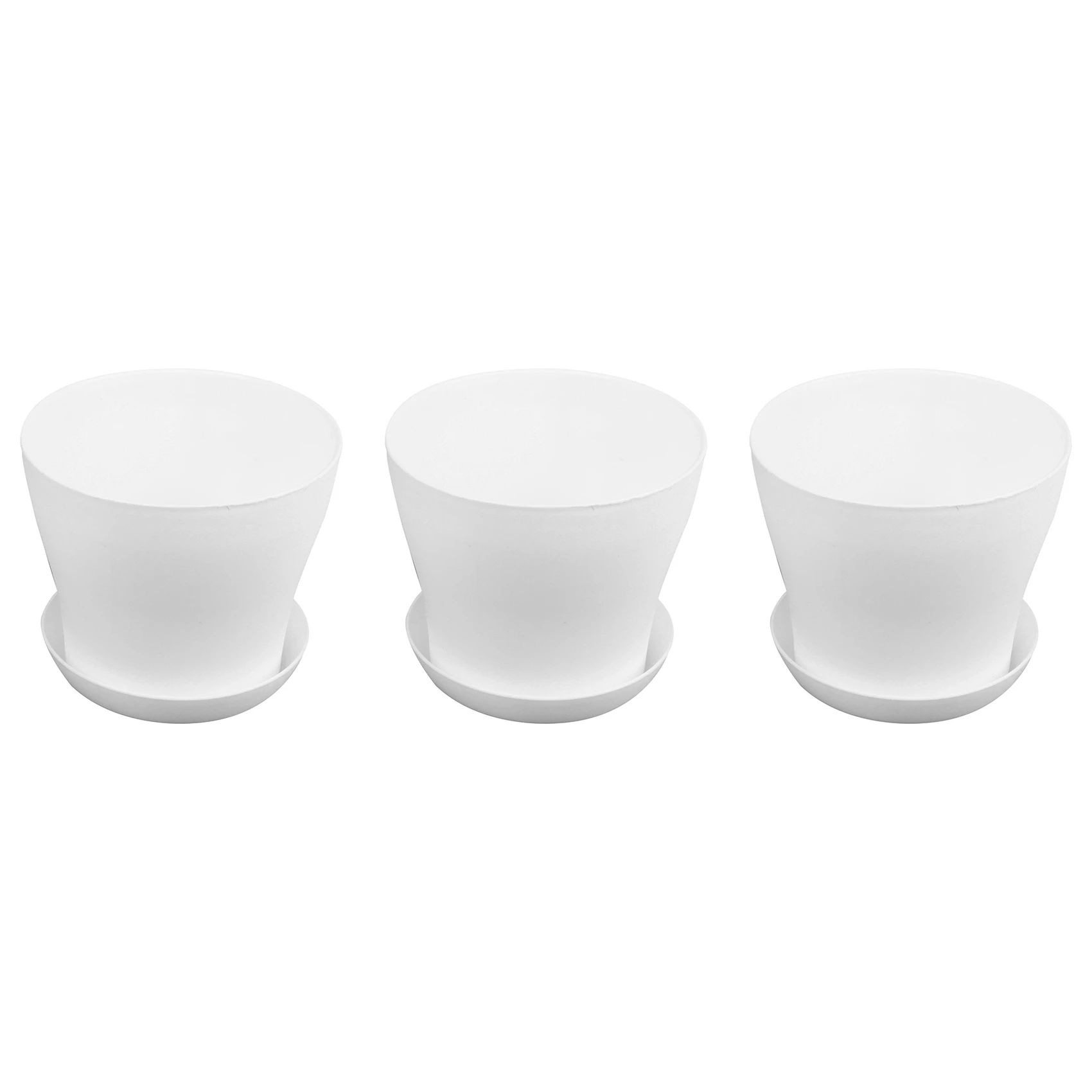 ABMI-3X Plastic Plant Flower Pot Planter With Saucer Tray Round Gloss Home Garden Decor, White Upper Caliber -, 17Cm / 6.69