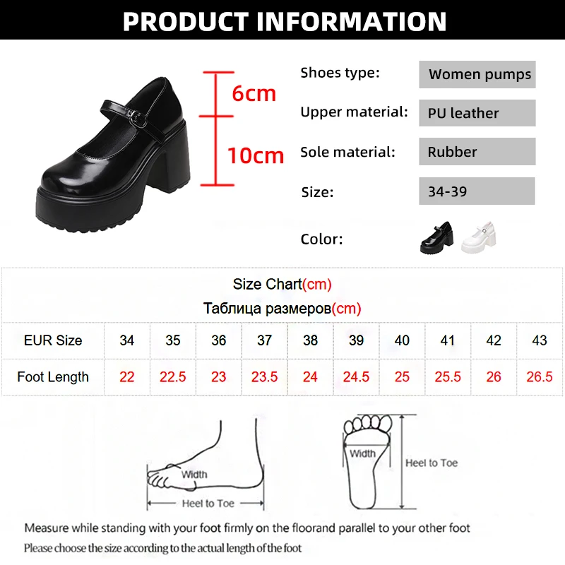 Black Super High Heels Mary Jane Shoes Women 2023 Goth Chunky Platform Pumps Woman Plus Size Ankle Buckle Party Lolita Shoes 42