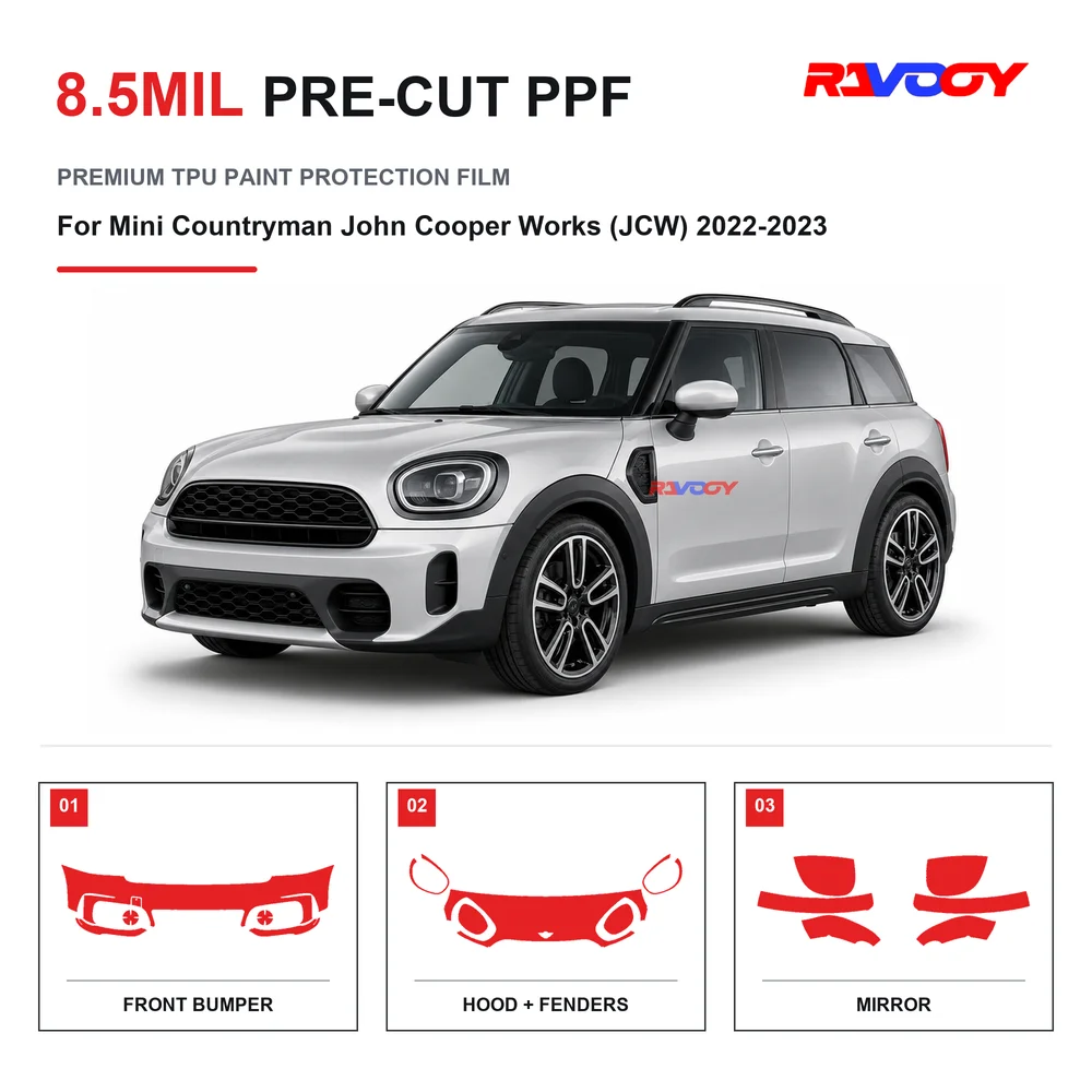 Precut PPF For Mini Countryman John Cooper Works (JCW) 2022-2023 8.5mil TPU Clear Paint Protection Film Self Healing Hydrophobic
