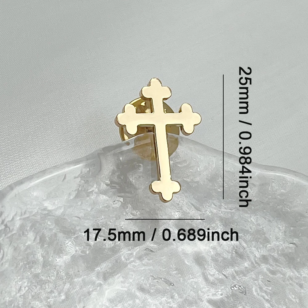 Exquisite Stainless Steel Bud Cross Faith Brooch Daily Gifts for Male Friends and Family