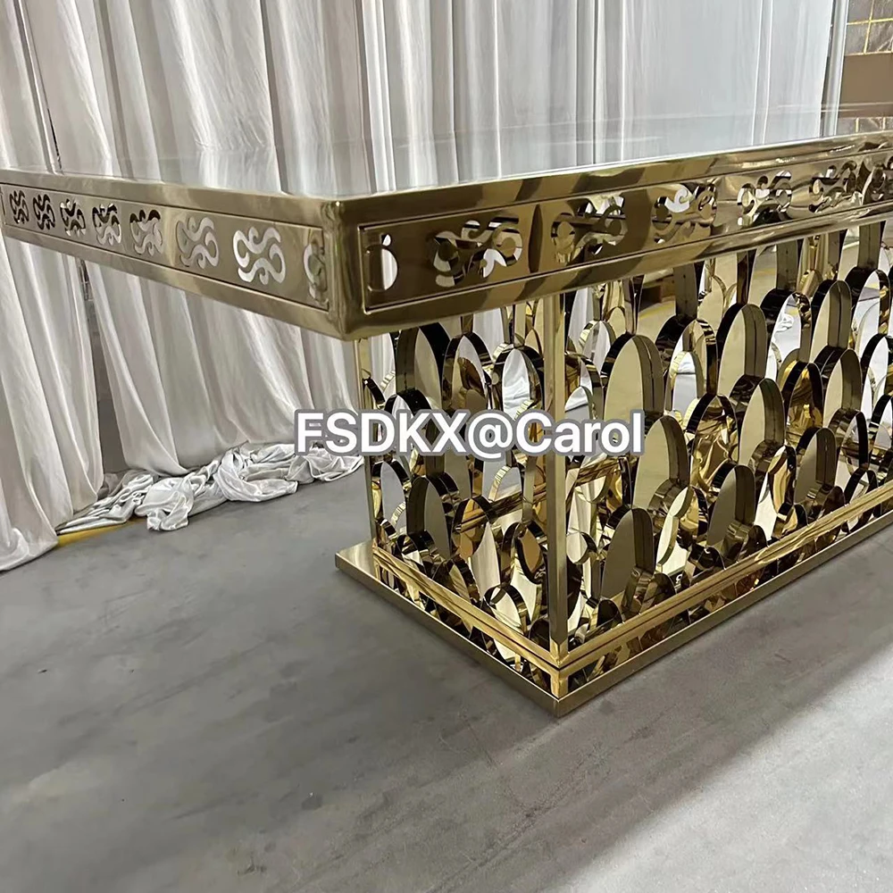 Golden Luxury Stainless Steel Wedding Table Glass Mirror Dining Table Wedding Furniture