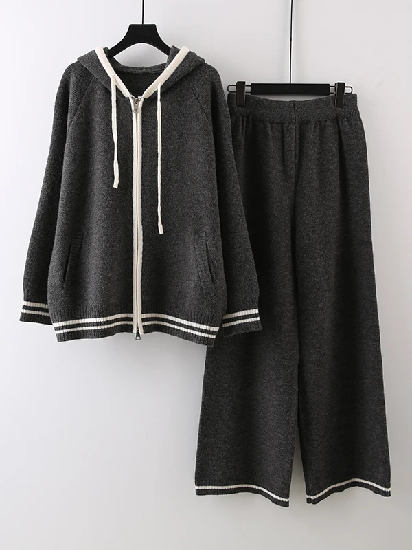 

Свободный повседневный спортивный костюм: женская толстовка с капюшоном и широкие брюки, комплект из двух предметов, осень 2025, модный корейский стиль