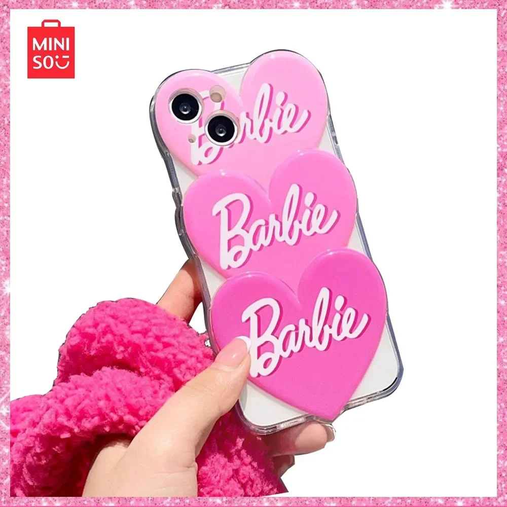 2024 Miniso Barbie Pink Cartoon Anime Skew Cross Chain Soft Case Iphone13/14/13 Pro Case Kawaii Girls Birthday Christmas Gift