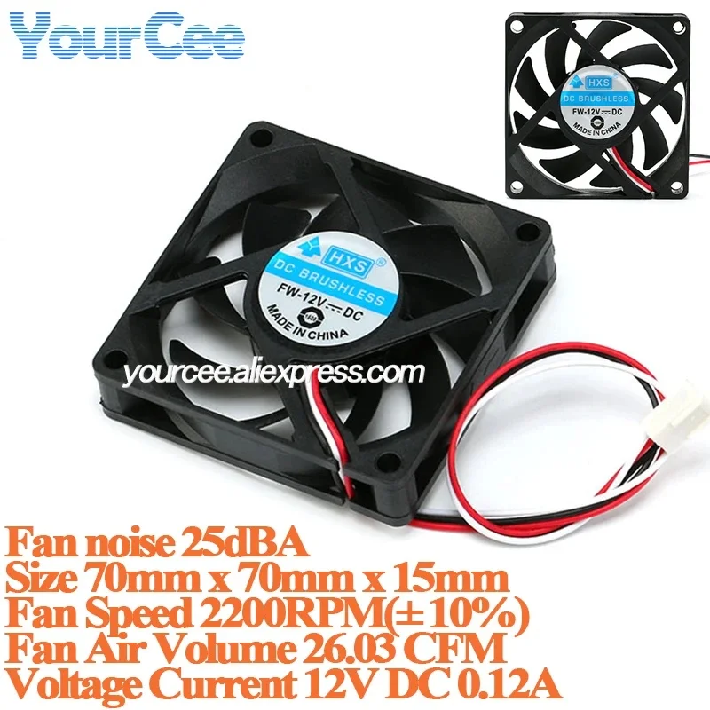 7 inch 3-wire cooling fan DC12V 0.12A 25dBA noise 26.03 CFM 2200RPM 10% 70mmx70mmx15mm for computer/chassis/478/K8 CPU