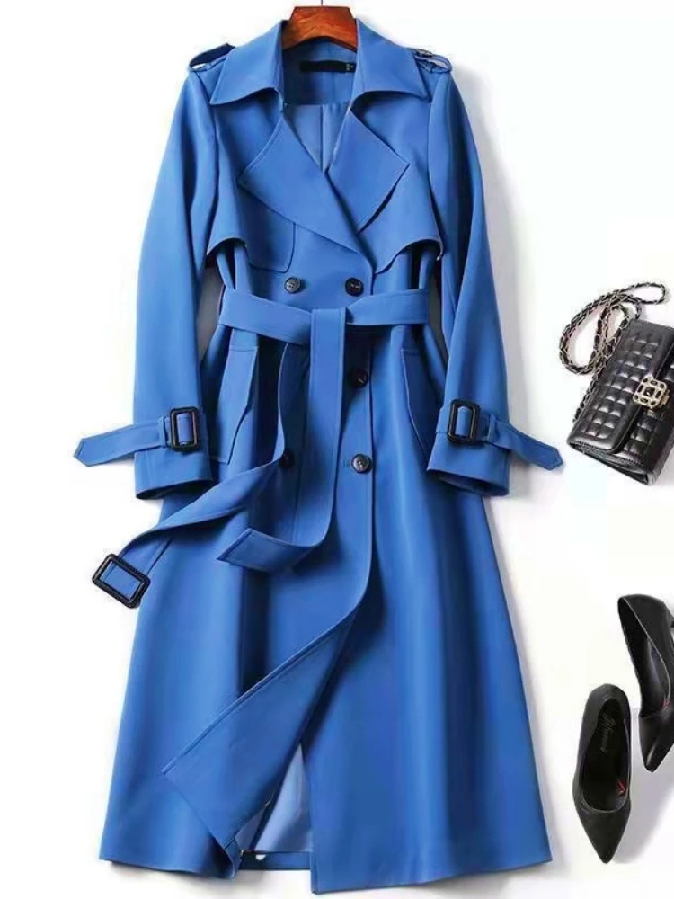 Mulheres nova moda trench coat primavera outono coreano manga longa com cinto sólido estilo britânico casacos femininos chique outwear