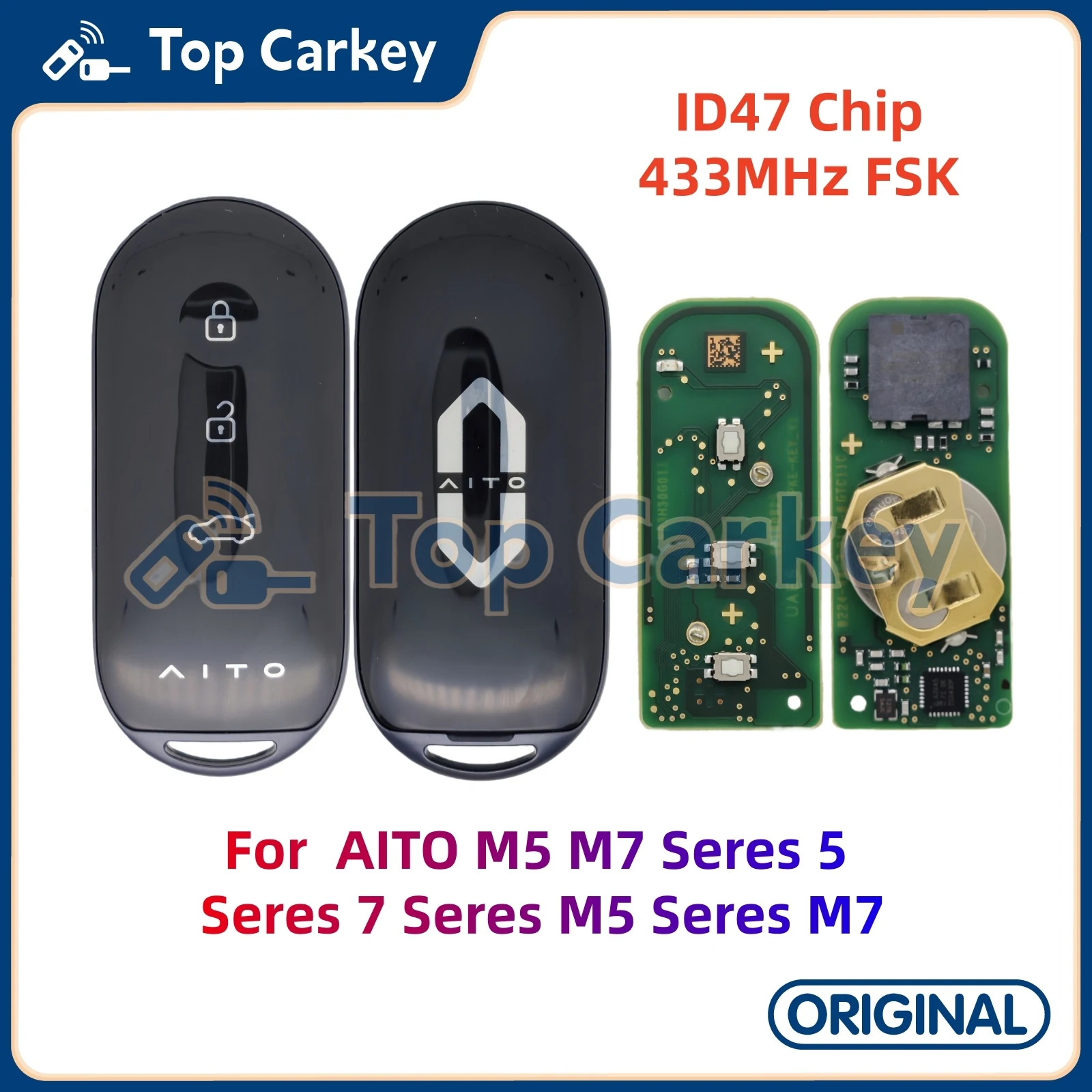 

TopCarkey оригинальный OEM умный дистанционный брелок ID47 чип 433 МГц для AITO M5 M7 Seres 5 Seres 7 Seres M5 Seres M7