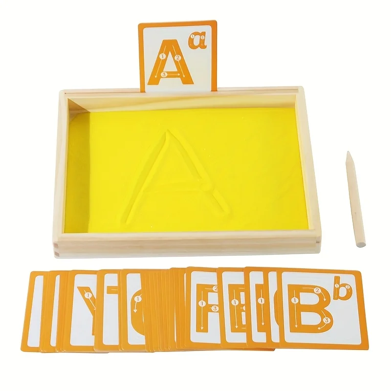 مجموعة رسم رملية مكونة من 39 قطعة لكتابة الكلمات وإدراك الرسم، وطاولة رمل للرسم المتكرر - باستخدام بطاقة الحروف الملونة