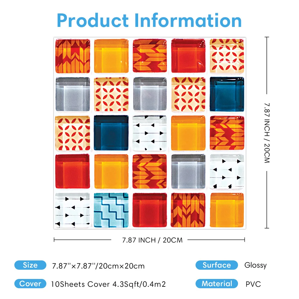 10/20 Pcs Glossy Self-adhesive Tile Stickers, PVC Tile Wall Sticker, Waterproof Wall Decor, Bathroom wall, 20 x 20 cm