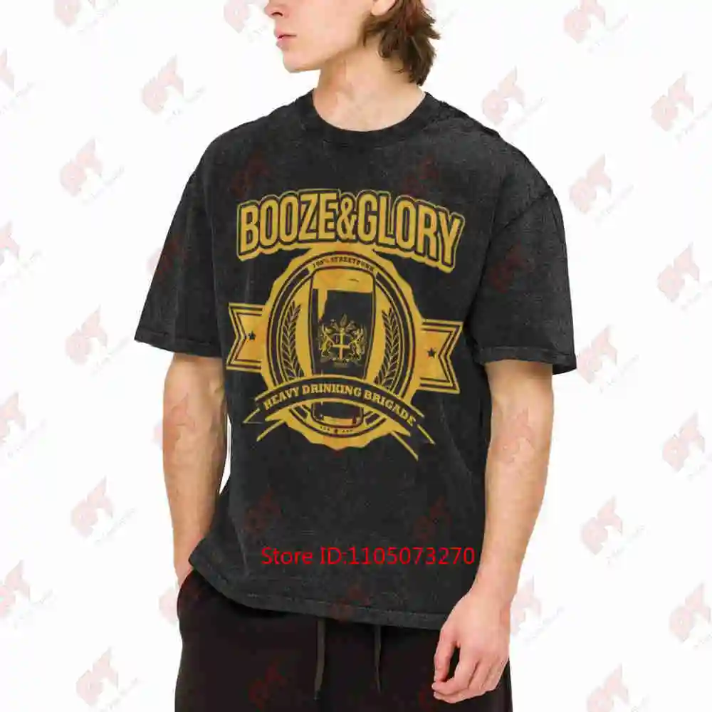 Booze Glory Band Punk Vintage Washed Tee Pure Cotton T-Shirt