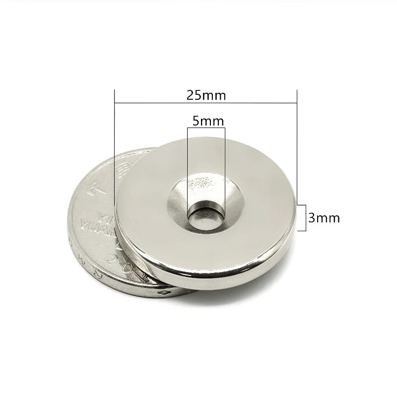 

10 pieces N52 High-strength countersunk hole magent Diameter 25 mm × Thickness 3mm - Hole diameter 5mm