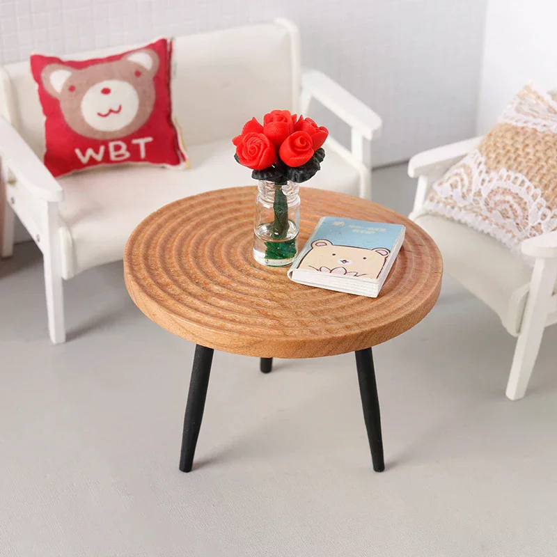 1:12 ドールハウスミニチュアラウンドテーブルティーテーブルドールホームコーヒーテーブル家具装飾おもちゃマイクロシーン建設小道具