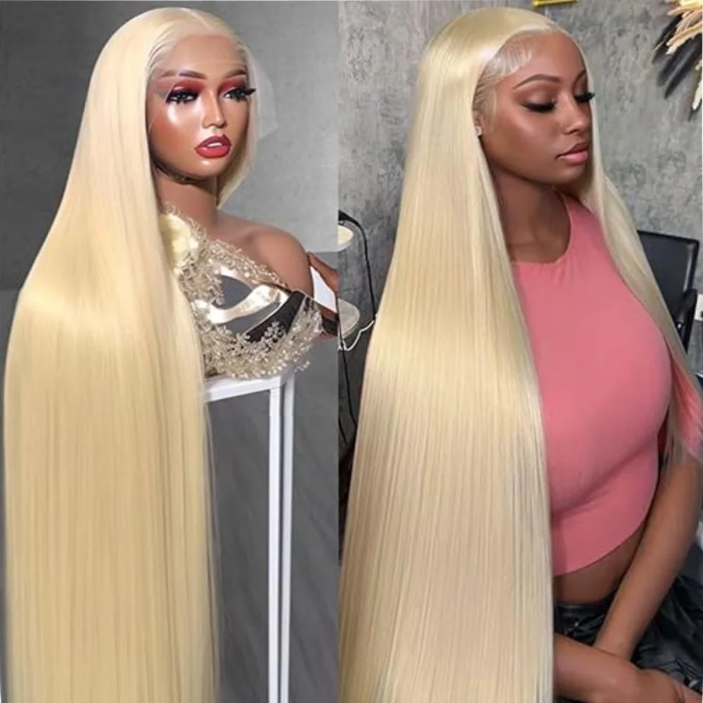 

613 Lace Frontal Wig Blonde Straight 100% Human Hair Wigs 40 Inch 13x6 Hd Transparent Brazilian Hair Wigs for Women 220 Density
