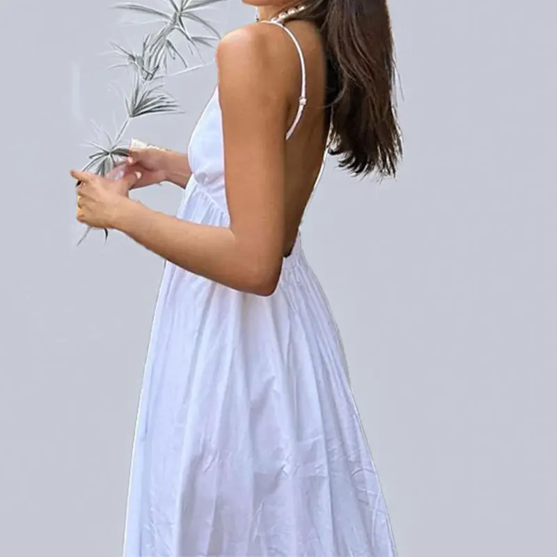 

TOY-2025New Autumn Women's Fashion Sexy Backless Versatile Solid ColorVCollar Strap Dress