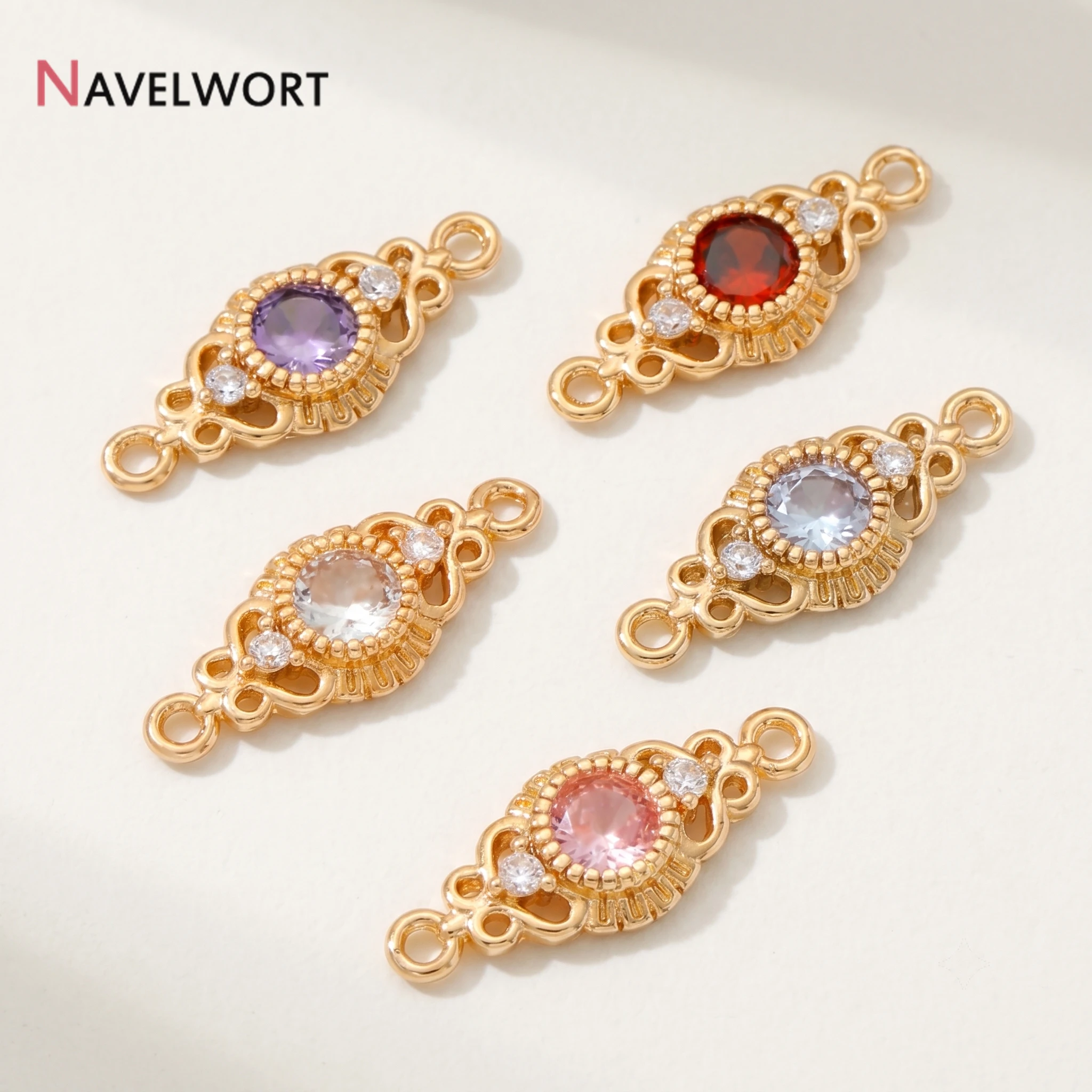 18K Gold Plated Brass Metal Inlaid Zircon Hollow Out Double Hole Connector Charms,Connector For DIY Jewelry Making  Accessories