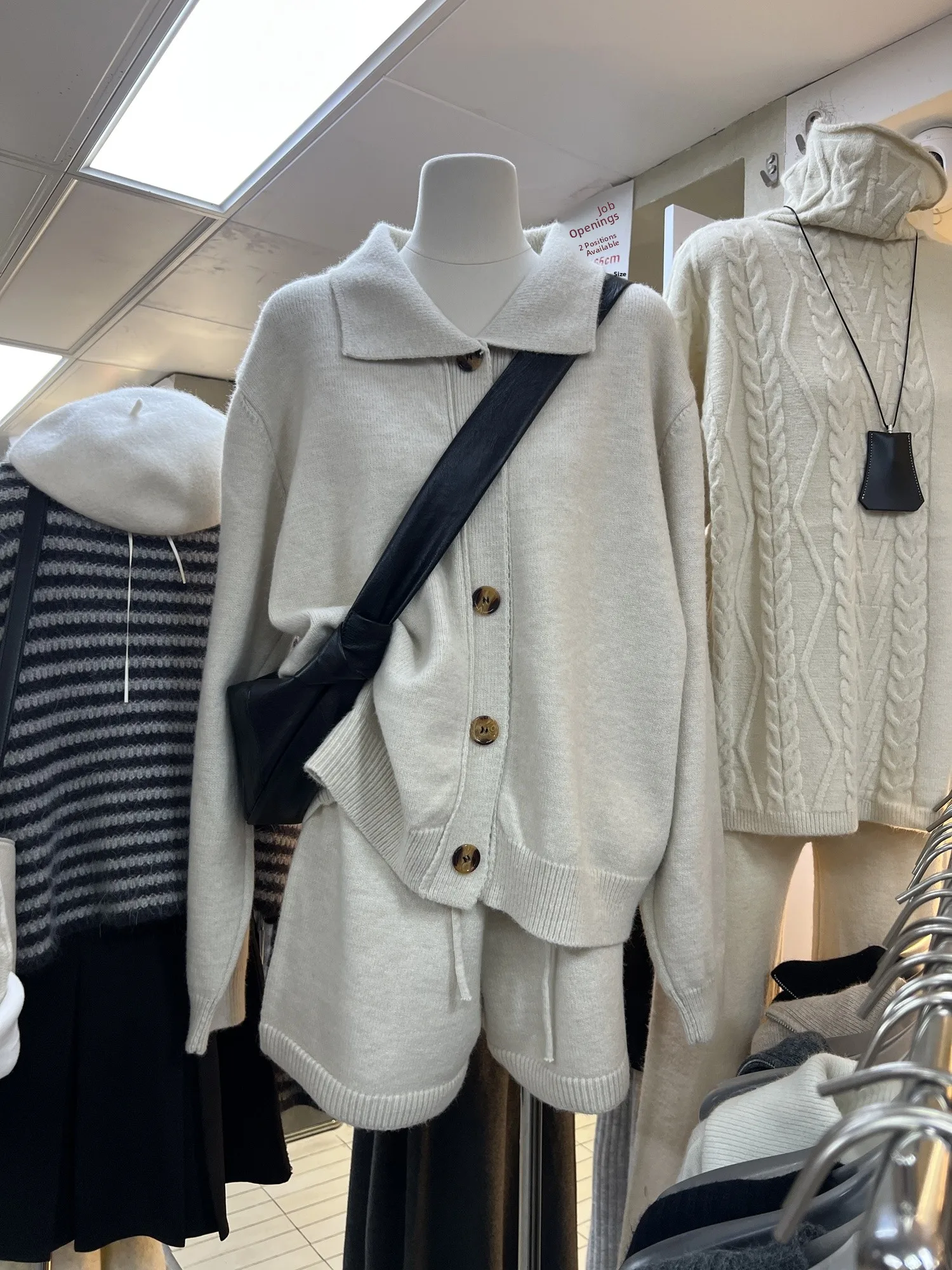 

Ele Lady Spring Summer Knitted Cardigan Coat Single Button Open Sle with Dstring ort Pants Set Women's Faion