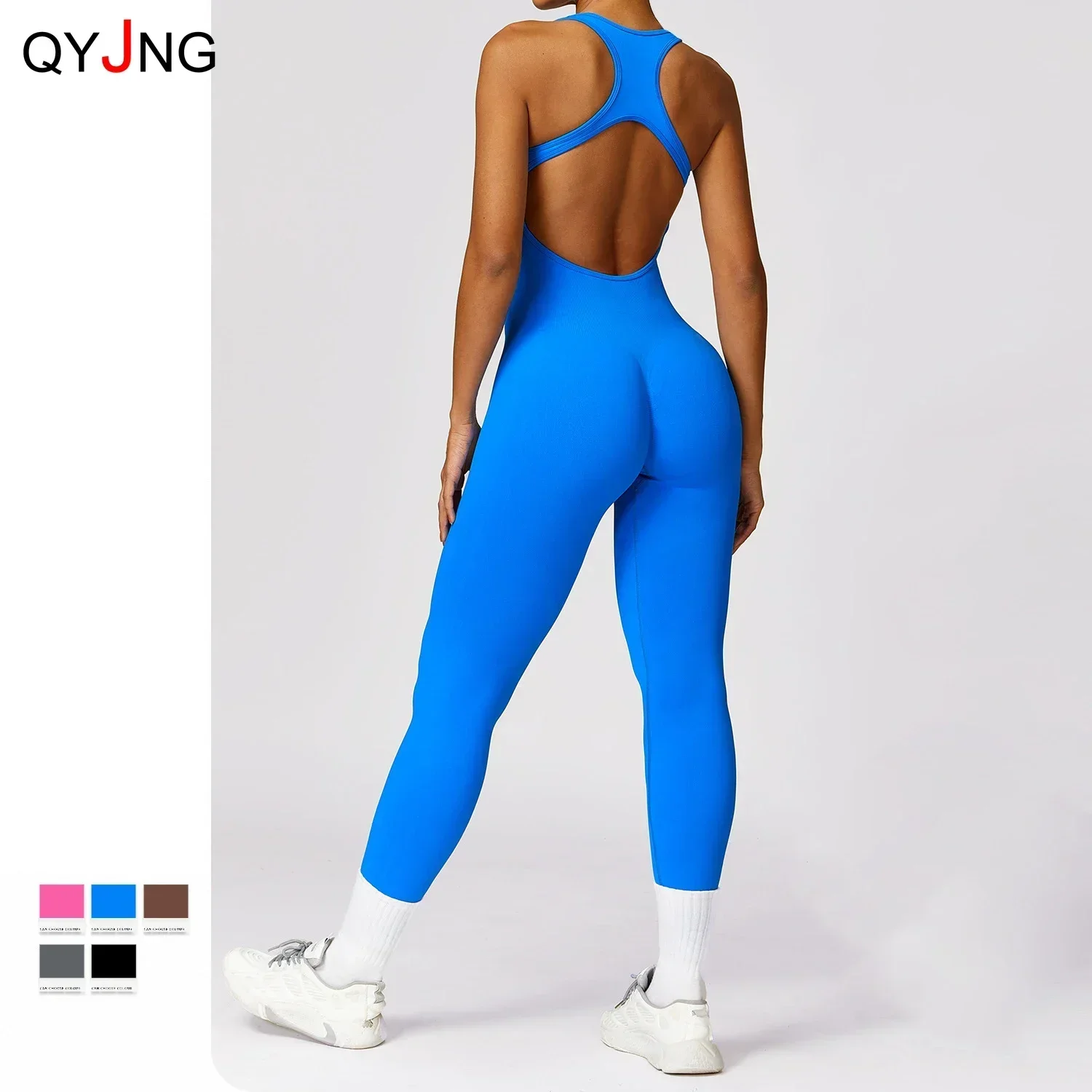 

Seamless Gym Sport Jumpsuit Women Sportswear Sexy Hollow Backless Scrunch Fitness Overalls Push Up One Pieces Outfit Yoga Wear