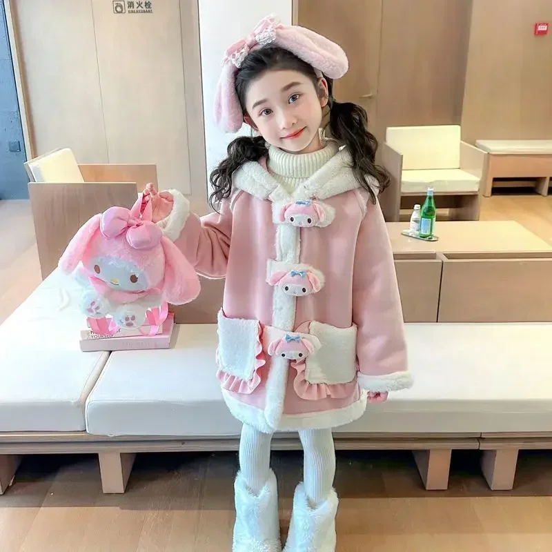 Sweet My Melody อะนิเมะ MINISO Kawaii เสื้อแขนยาวน่ารักการ์ตูนขนแกะหนาเสื้อเด็กของขวัญน่ารักสําหรับหญิง