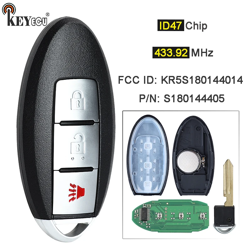 

KEYECU 433.92MHz ID47 Chip S180144005 Smart Remote Control Car Key Fob 3 Button For Nissan Pathfinder Murano Titan XD 2013-2016