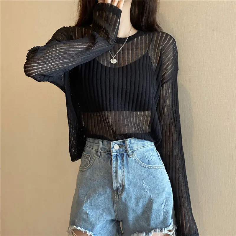 New Pullovers Women Long Sleeve Hollow Out Versatile Sun Protection Korean Style Loose Thin Female Knitted Pullover Sweaters