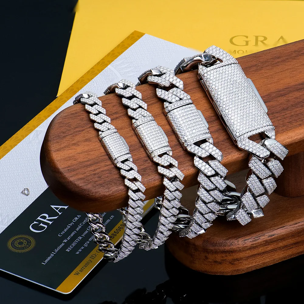

8MM Moissanite Cuban Bracelet for Men 100% 925 Sterling Silver Plated 18K Gold Luxury Jewelry with GRA Waterproof Party Bracelet