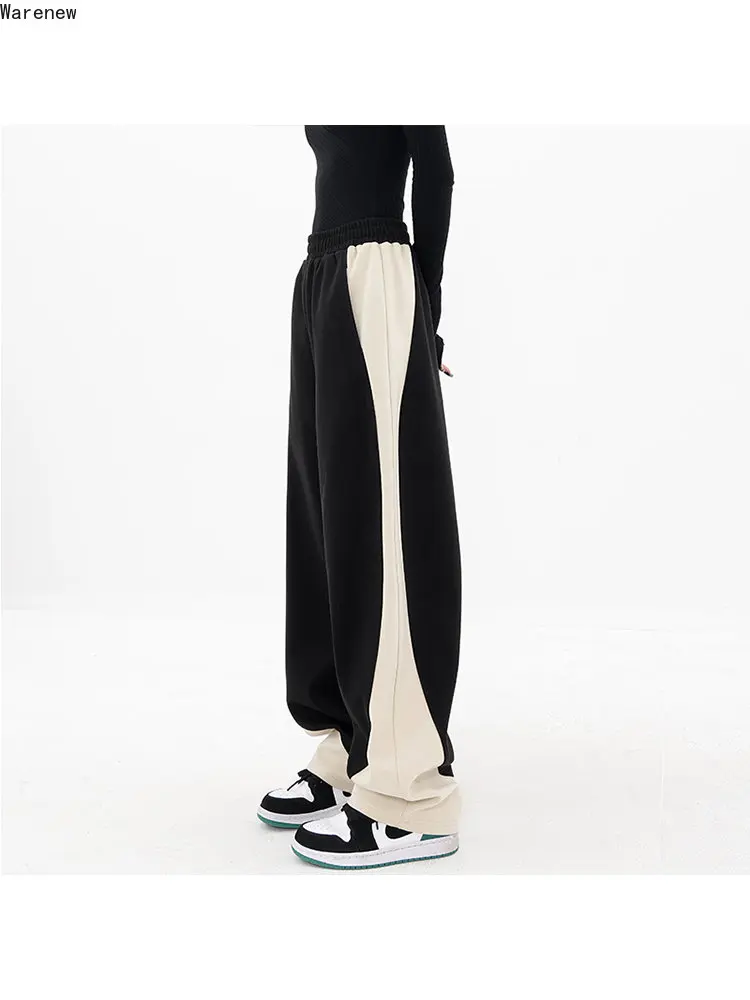 American Vintage Style Drawstring Tie Up Baggy Casual Sweatpants Women Pleated High Waist Trousers Female Loose Wide Leg Pants