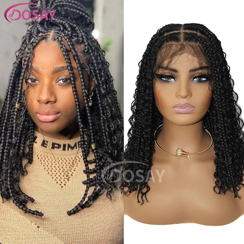 Short Bob Braided Wigs Synthetic Goddess Boho Box Knotless Jumbo Braids Wigs Full Lace Wigs Bohemian Curly Cornrow Braided Wig