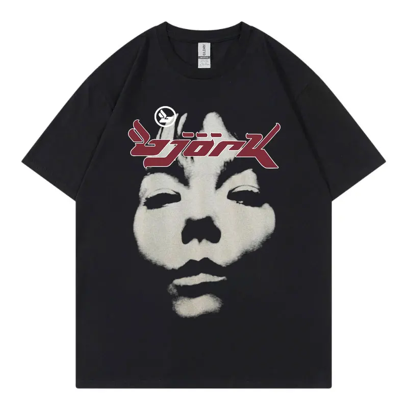 

90s Vintage Bjork Look Print T-shirt Fashion Oversized Black Short Sleeve T Shirts High Quality Cotton Clothing T-shirts Unisex
