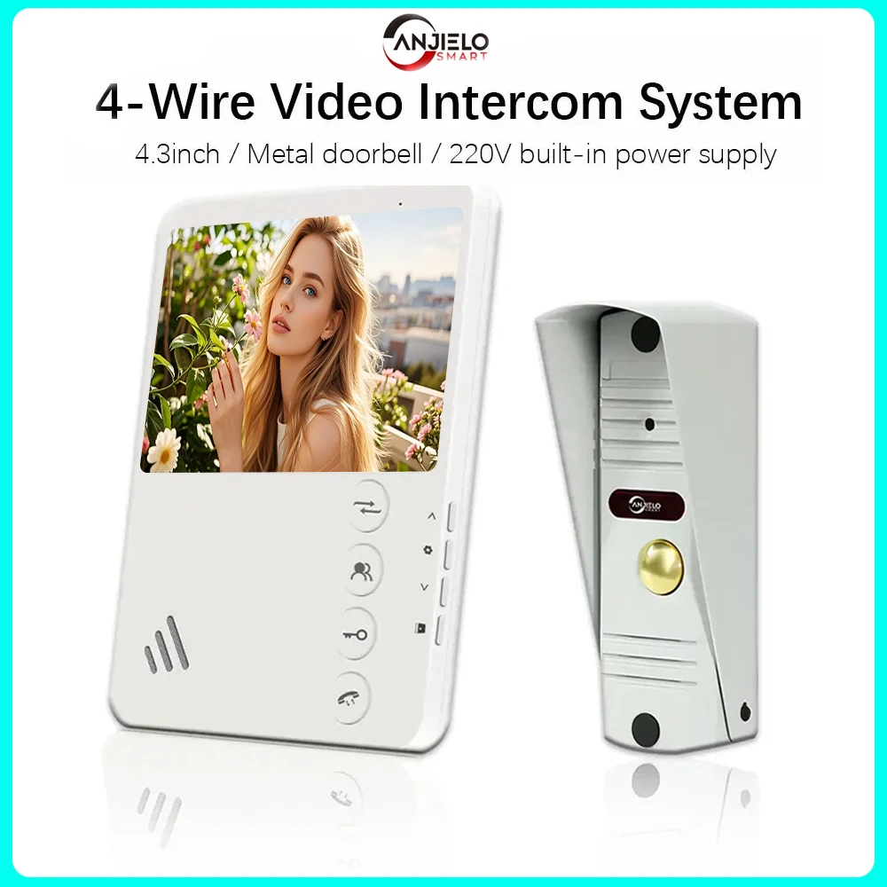 

Angelo Smart IP65 Waterproof Night Vision Device, 4.3-inch Metal Doorbell Unlock Video Intercom